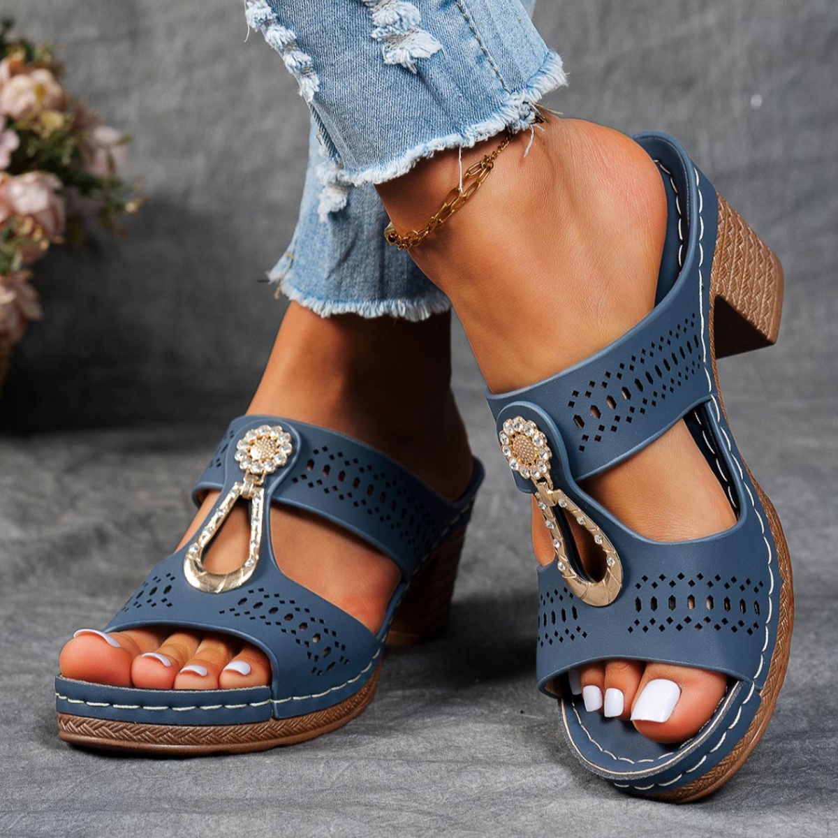 Open Toe Block Heels Sandals