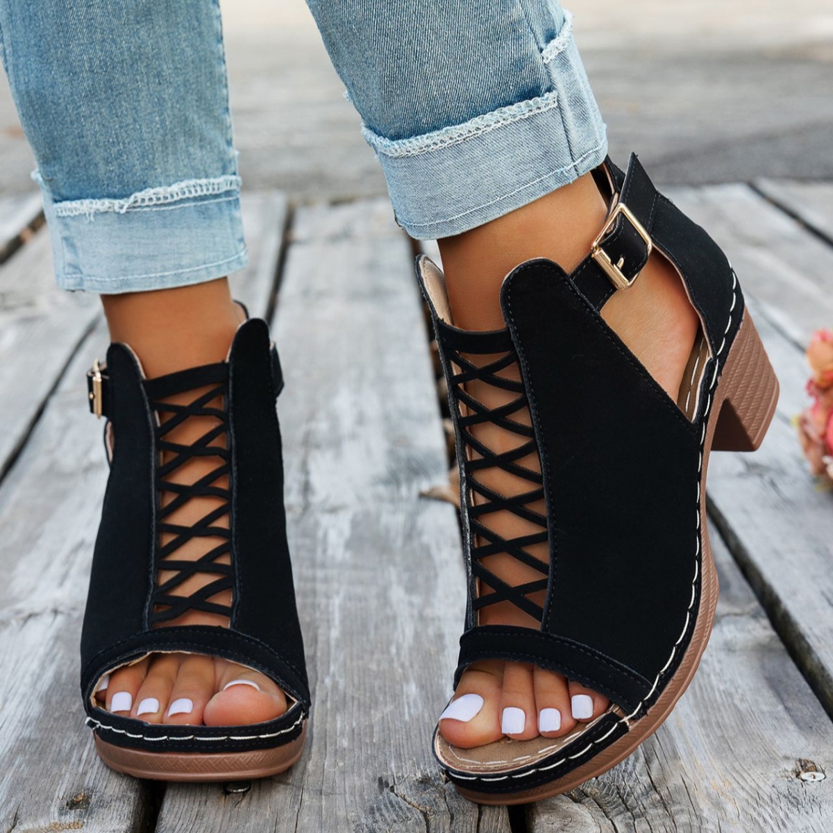 Buckle Block Heels Sandals