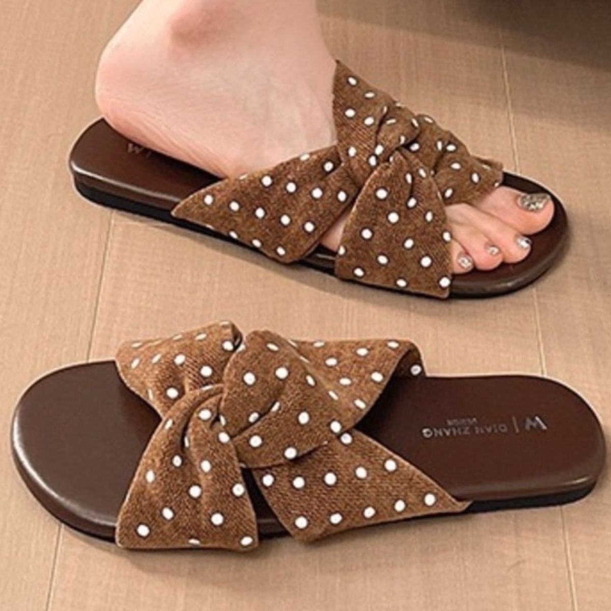Bow-Knot Polka Dot Flat Sandals