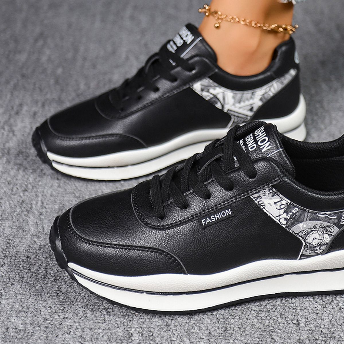 Round Toe Lace Up Sneakers