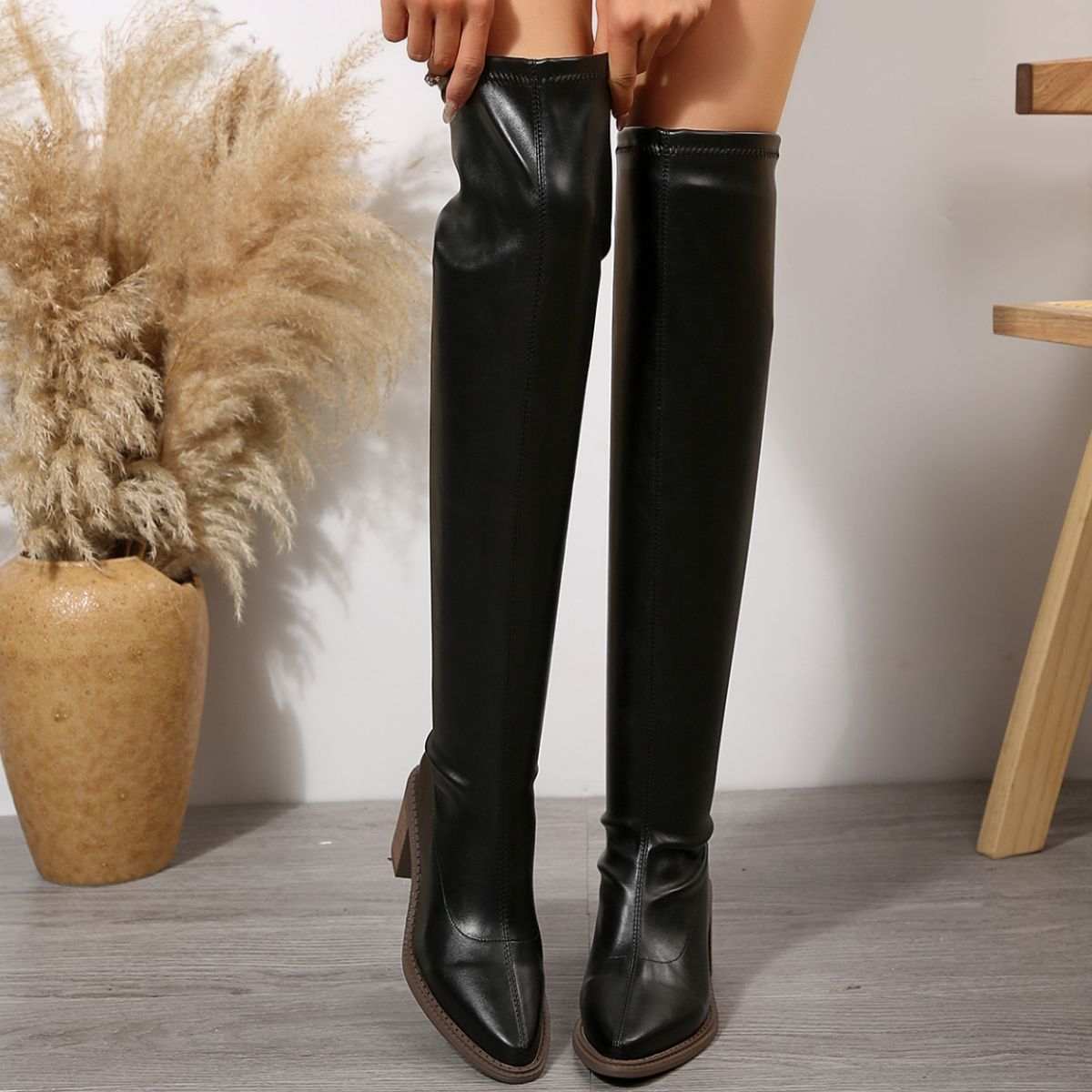 Point Toe Block Heels Boots