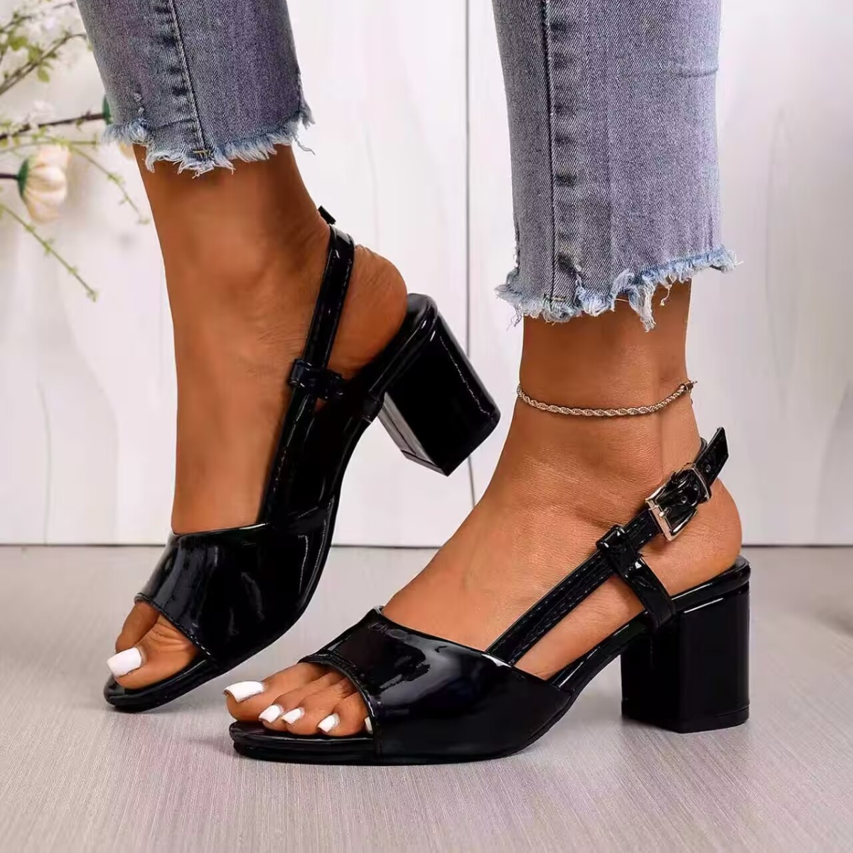 Open Toe Block Heels Sandals