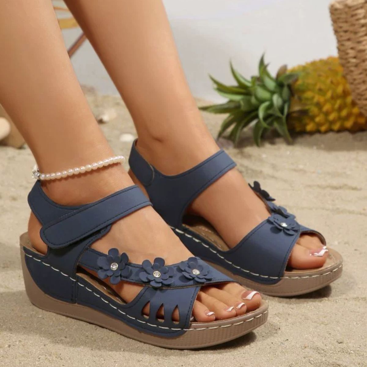 Floral Embellished Wedge Sandals