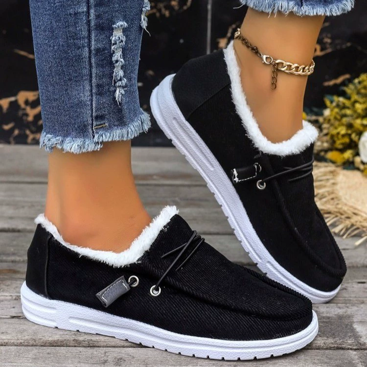 Fuzzy Lined Corduroy Slip-Ons