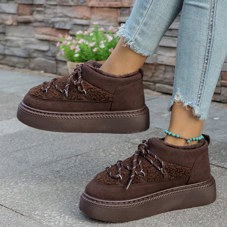 Cozy Plush Lined Lace-Up Platform Winter Boots
