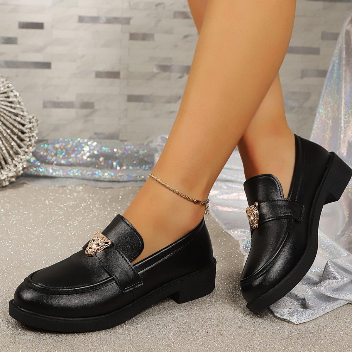Round Toe Block Heel Loafers