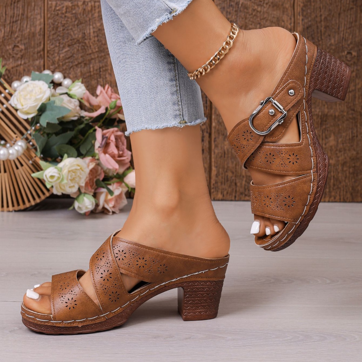 Open Toe Block Heels Sandals