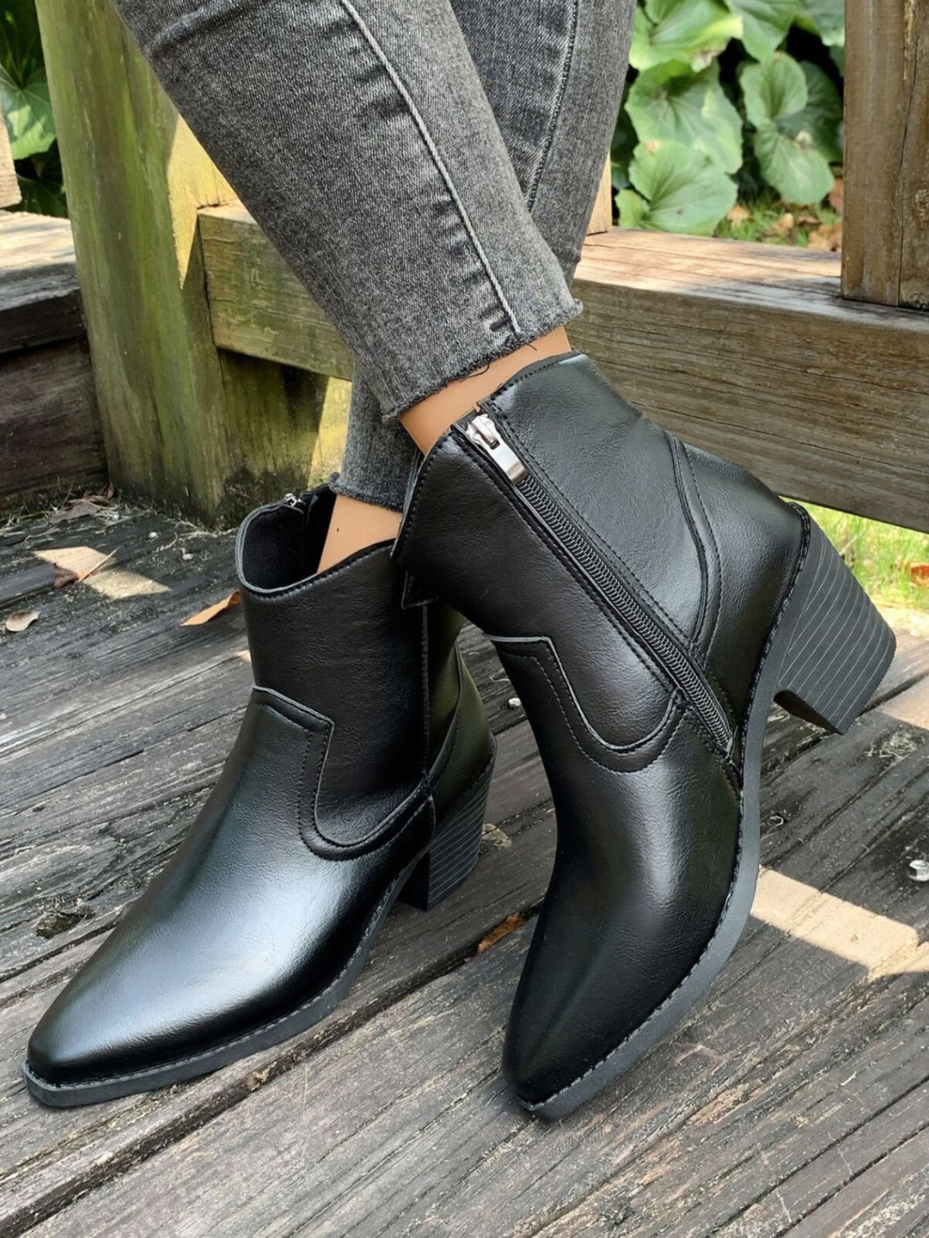 Point Toe Block Heels Boots