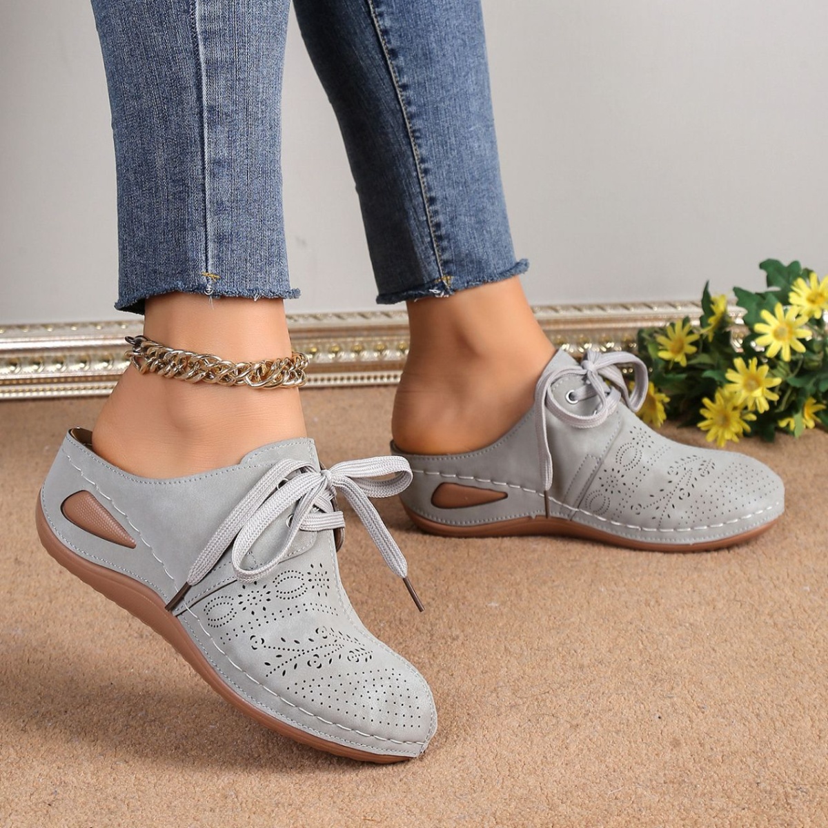Lace-Up Wedge Slip-Ons