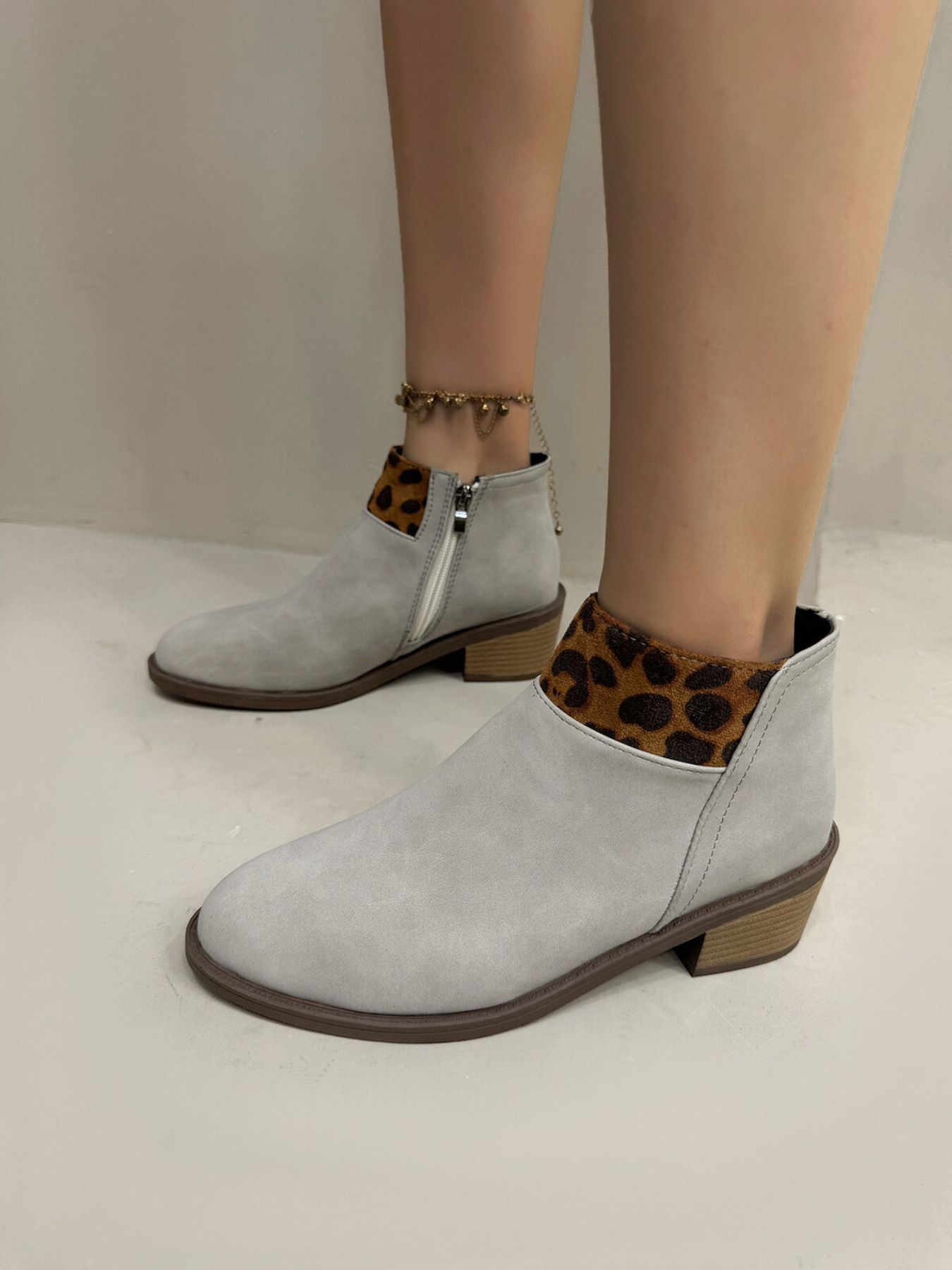 Leopard Block Heels Boots