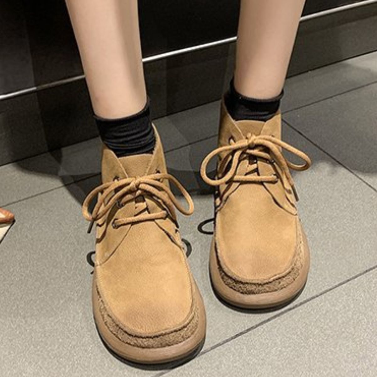 Round Toe Lace-Up Ankle Boots