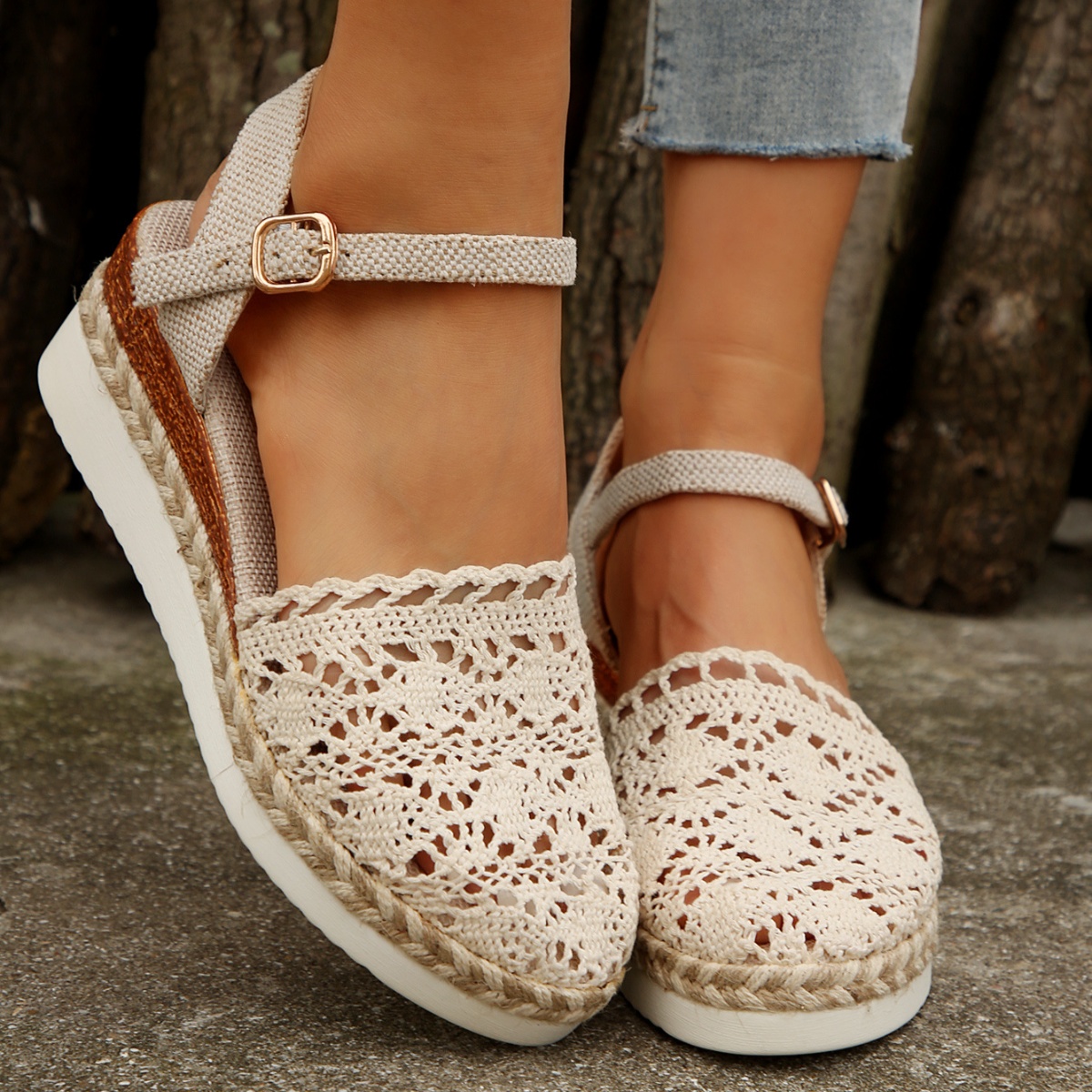 Floral Ankle Strap Espadrille Sandals