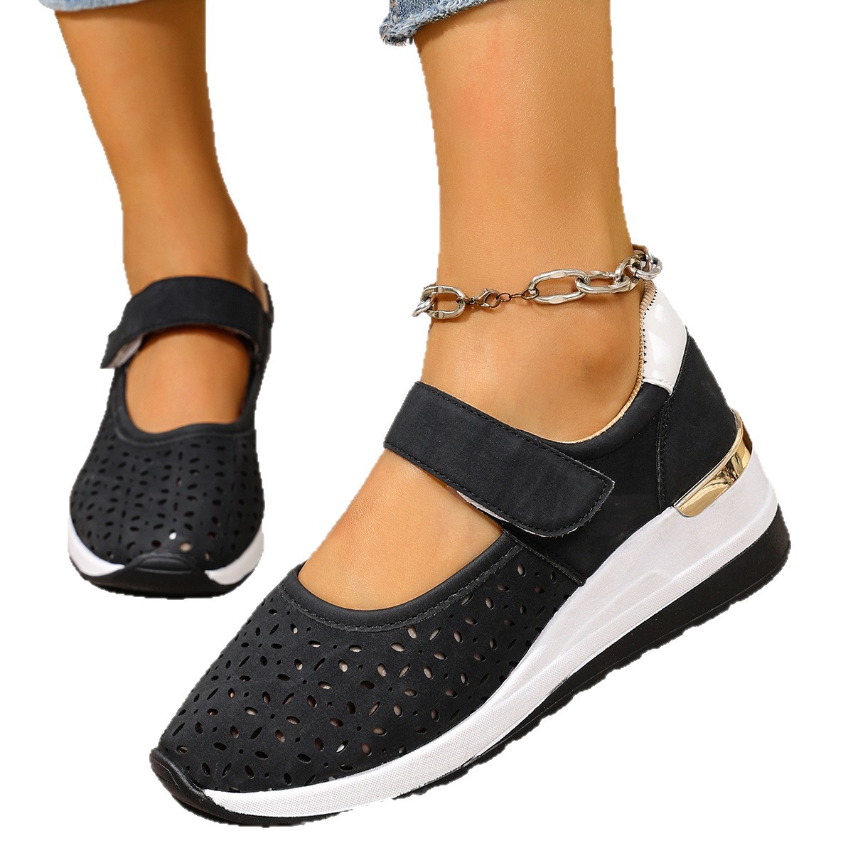 Breathable Cutout Wedge Loafers