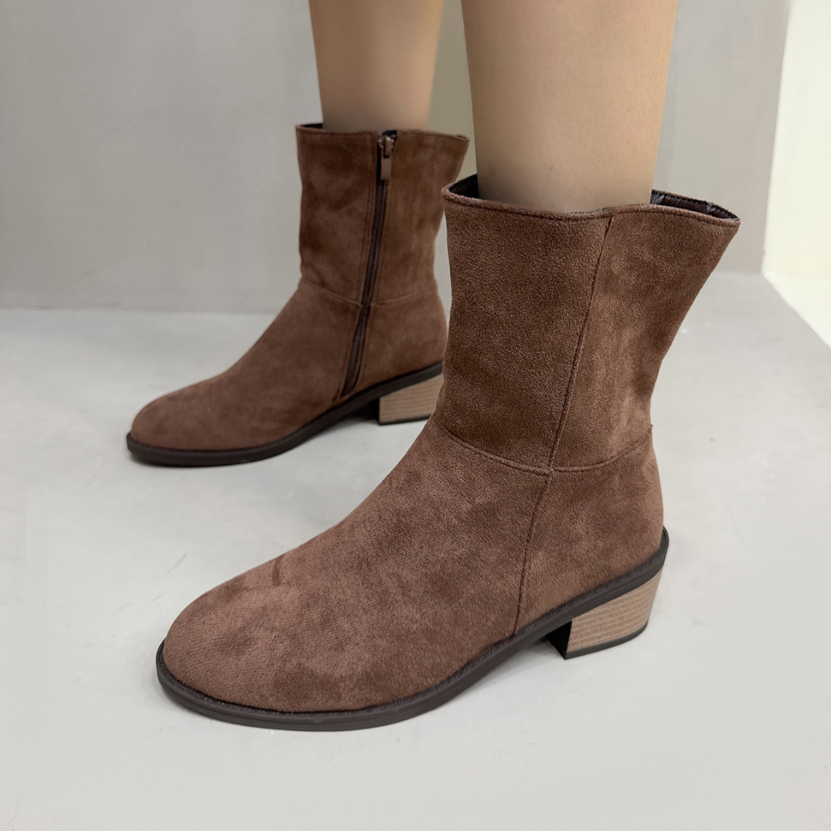 Round Toe Block Heels Ankle Boots