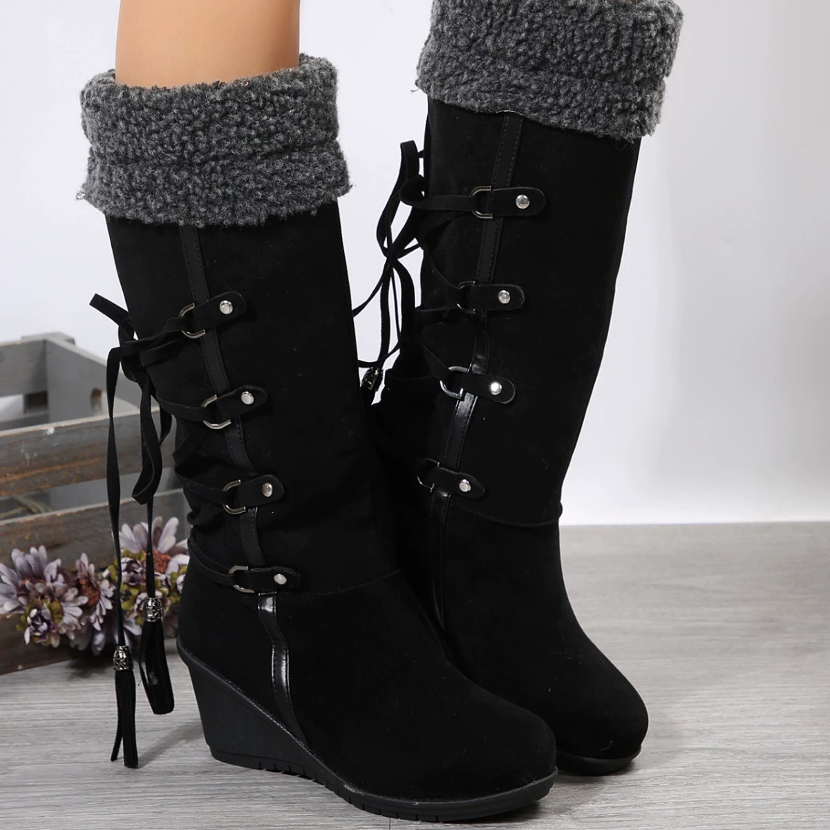 Round Toe Wedge Boots