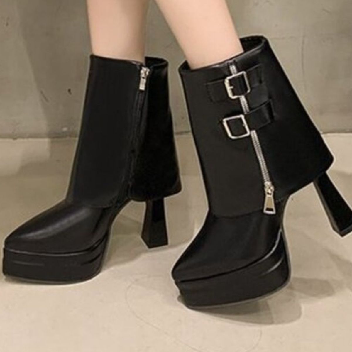 Point Toe Block Heels Boots