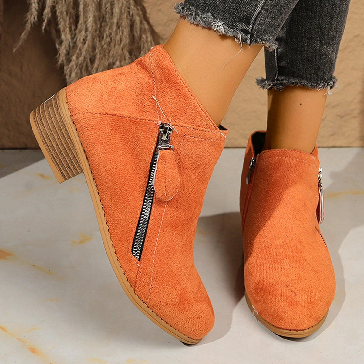 Point Toe Block Heels Boots