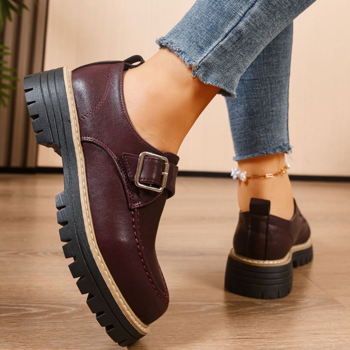 Round Toe Buckle Loafers