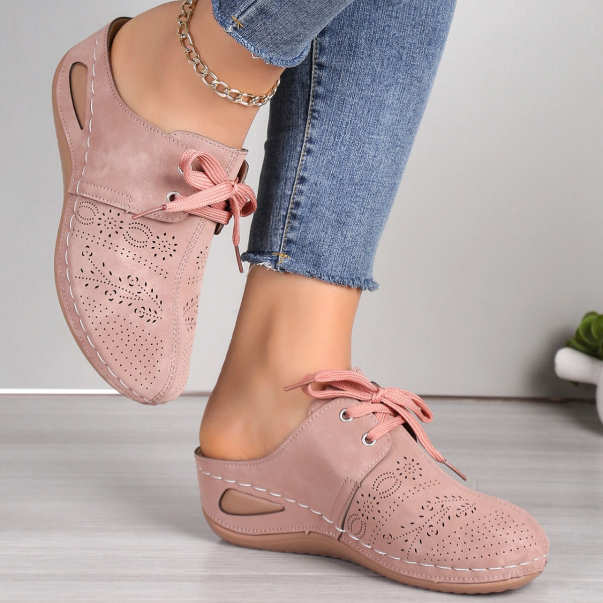 Lace-Up Wedge Slip-Ons