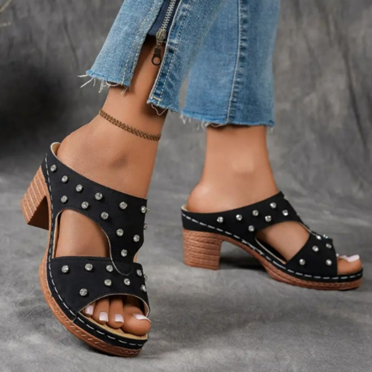 Open Toe Block Heels Sandals