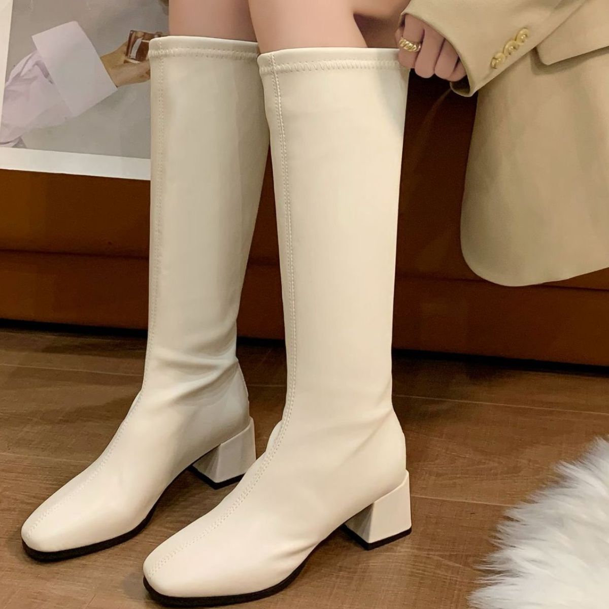Square Toe Block Heels Boots