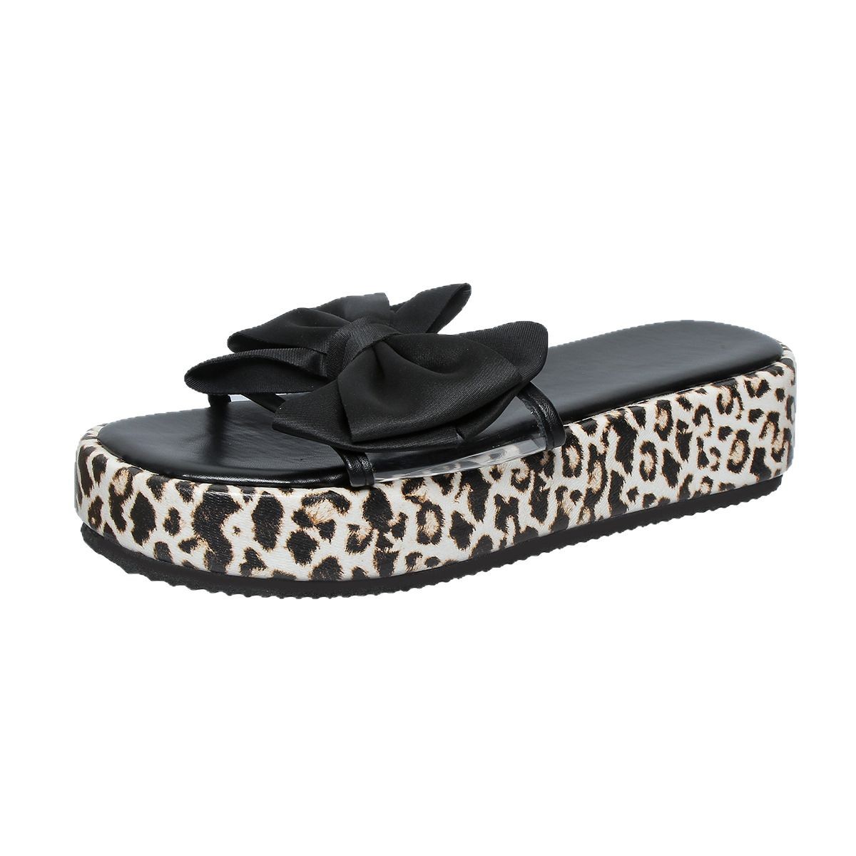 Bow Open Toe Leopard Platform Sandals
