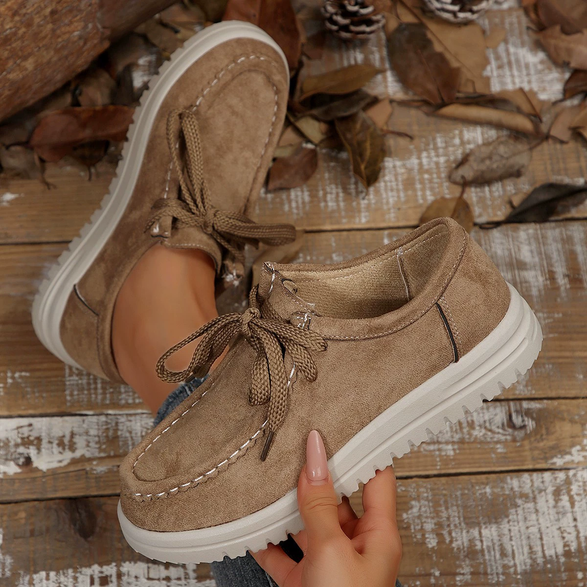 Lace-Up Round Toe Loafers
