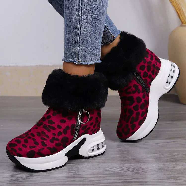 Fuzzy Side Zipper Platform Ankle Boots