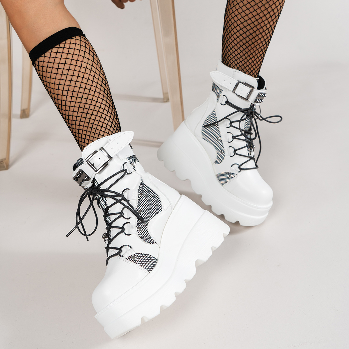 Lace Up Platform Wedge Boots