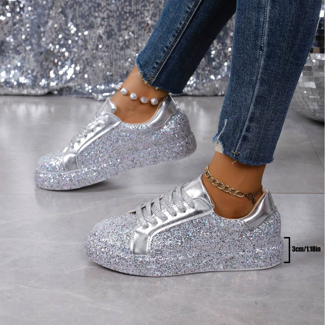 Sequin Lace Up Sneakers
