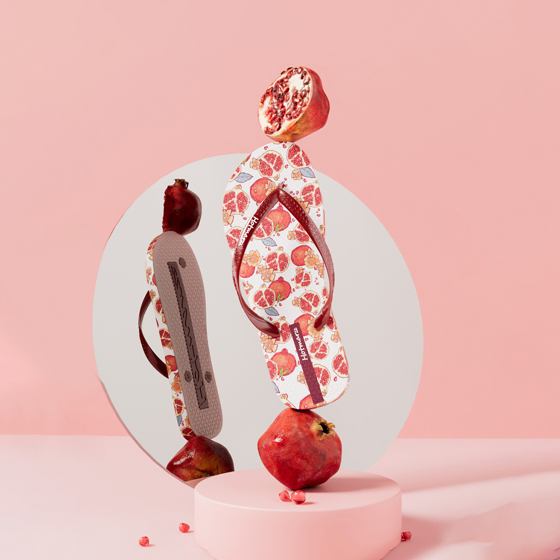 Fruit Print Summer Toe Post Slippers