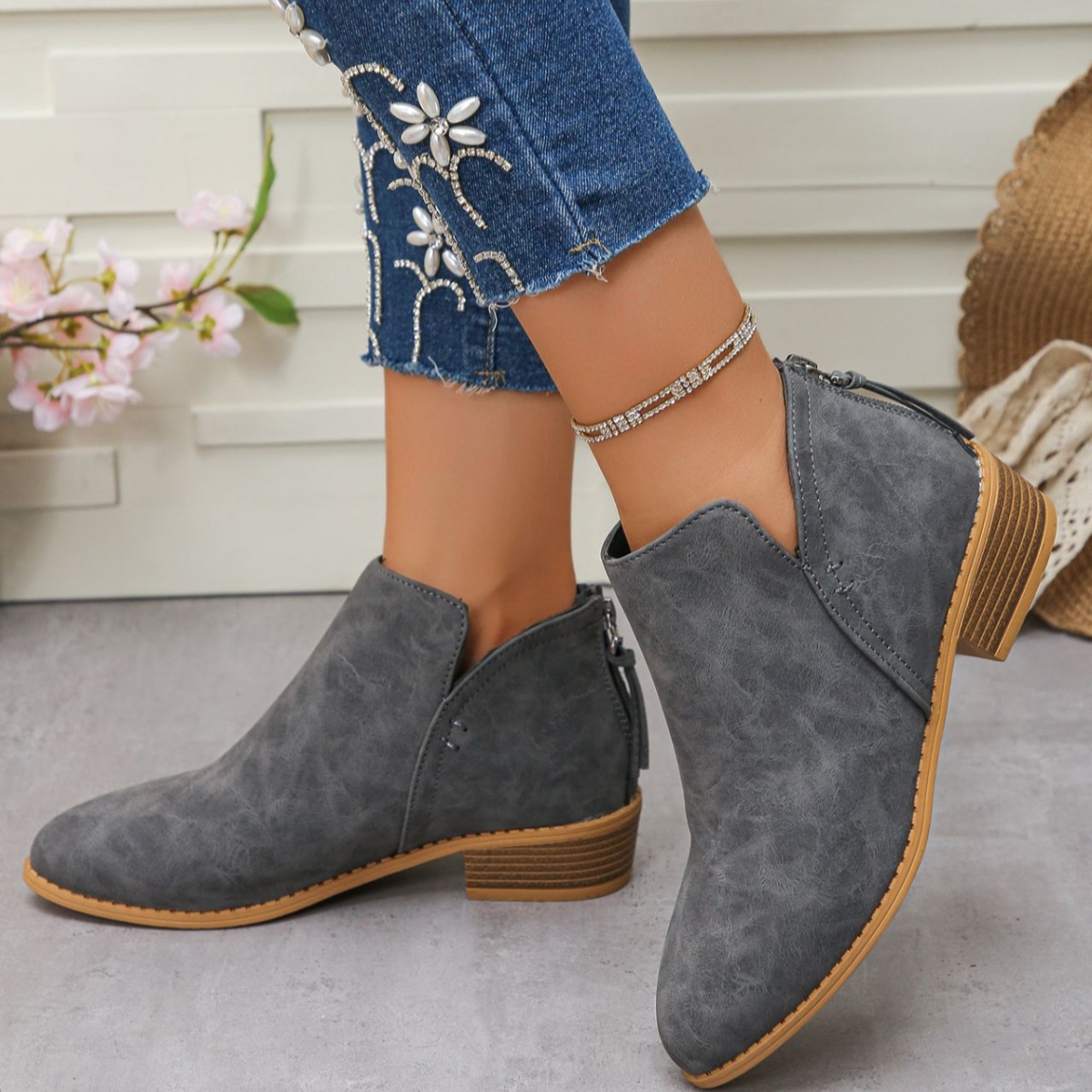 Point Toe Block Heels Boots