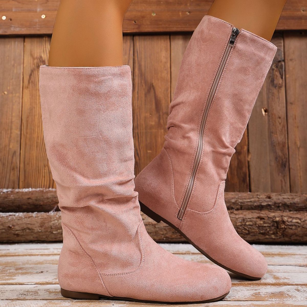 Round Toe Side Zip Boots