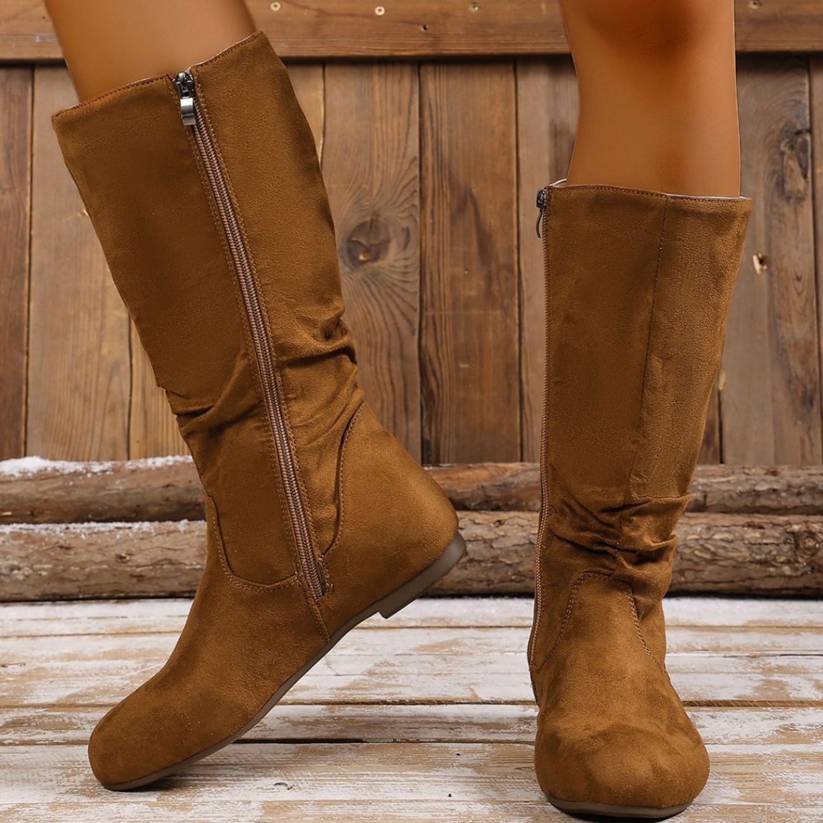 Round Toe Side Zip Boots