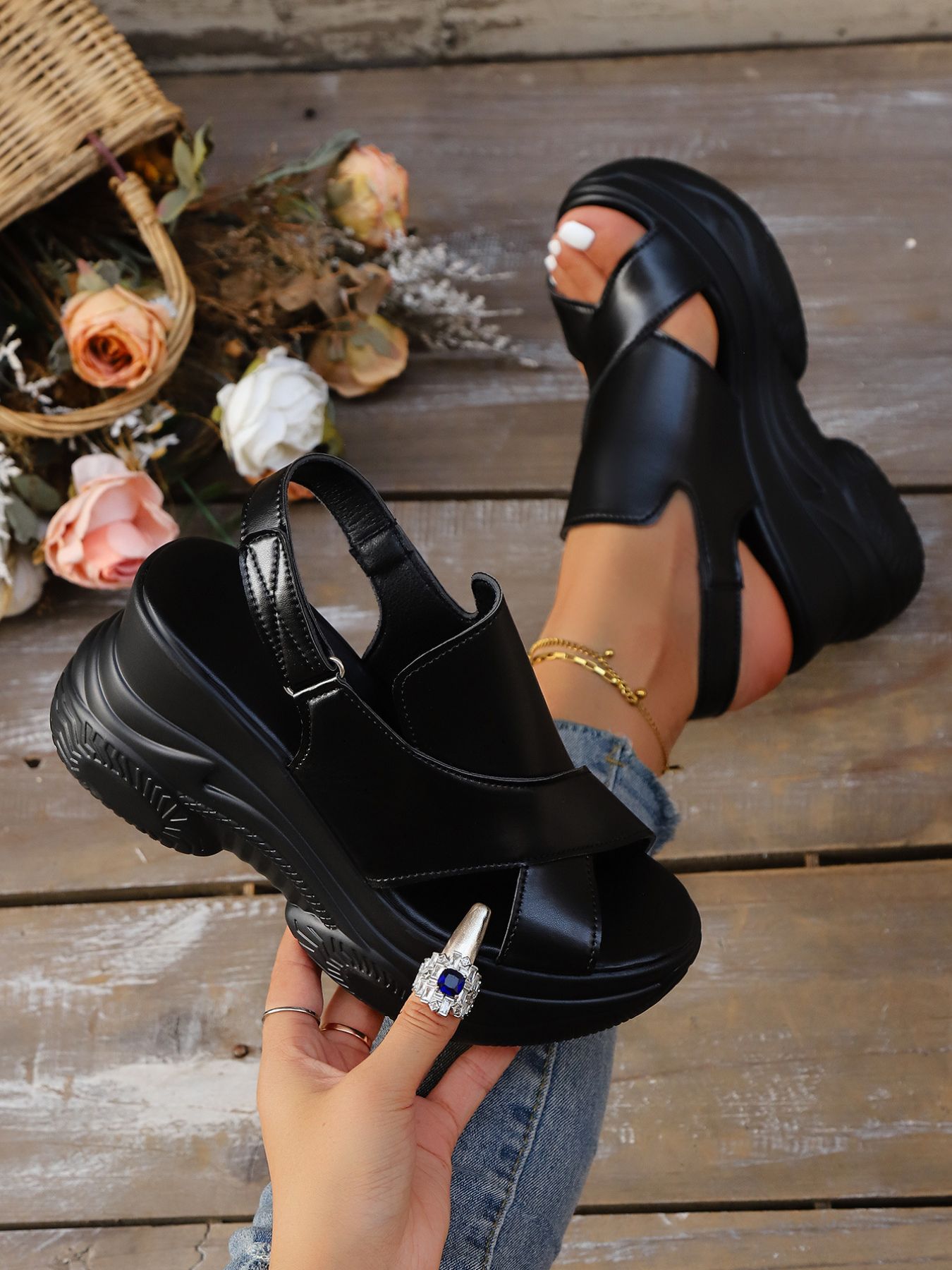 Cutout Platform Wedge Sandals