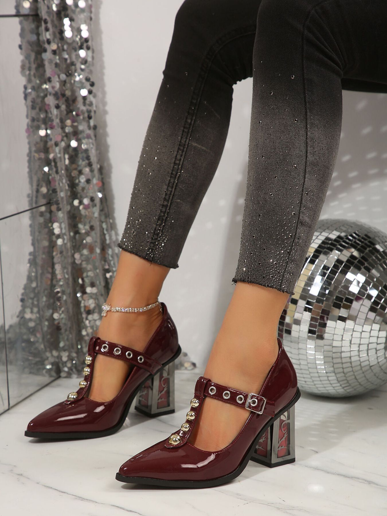 Point Toe Block Heels Pumps