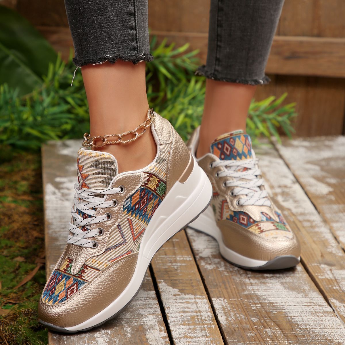 Lace Up Wedge Sneakers