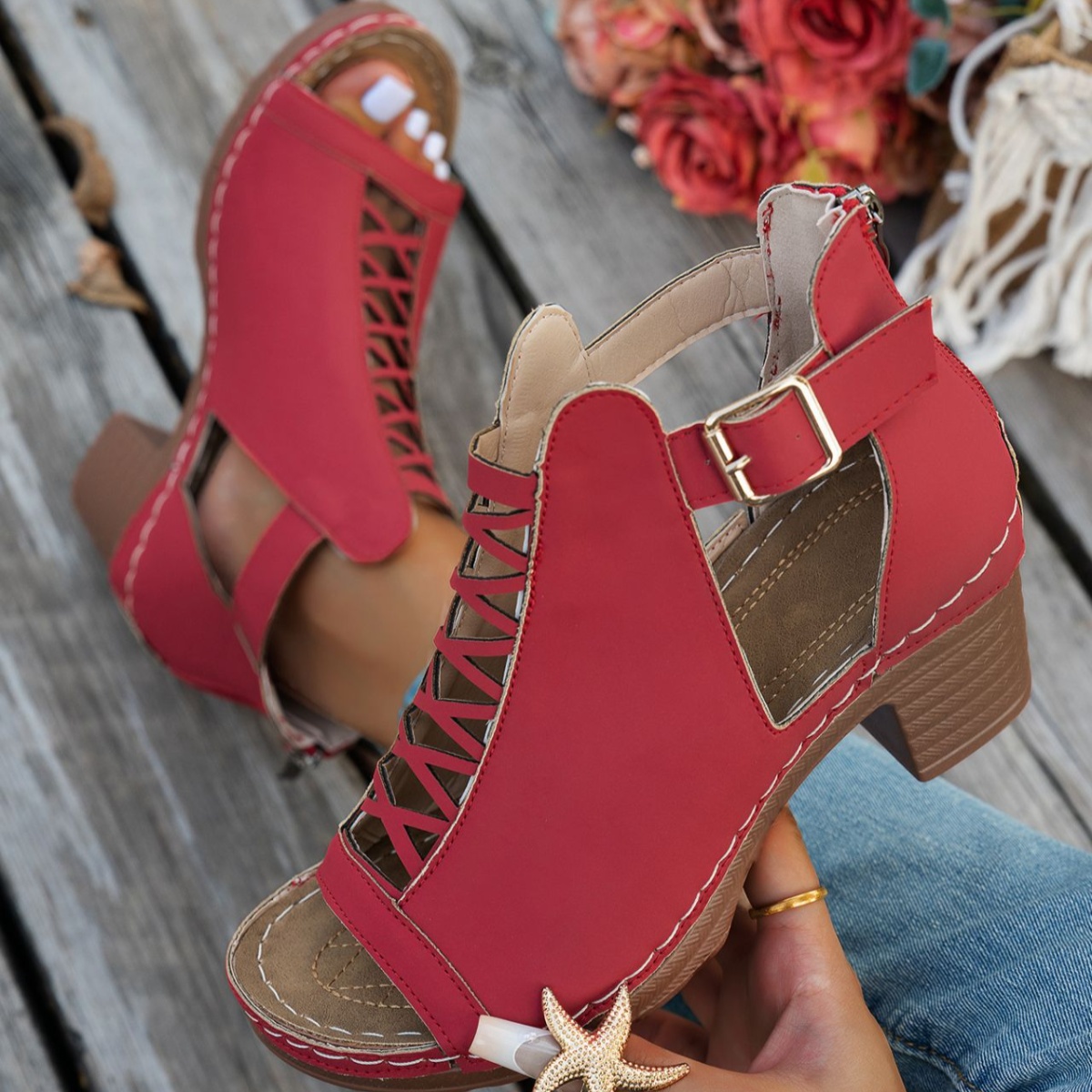 Buckle Block Heels Sandals