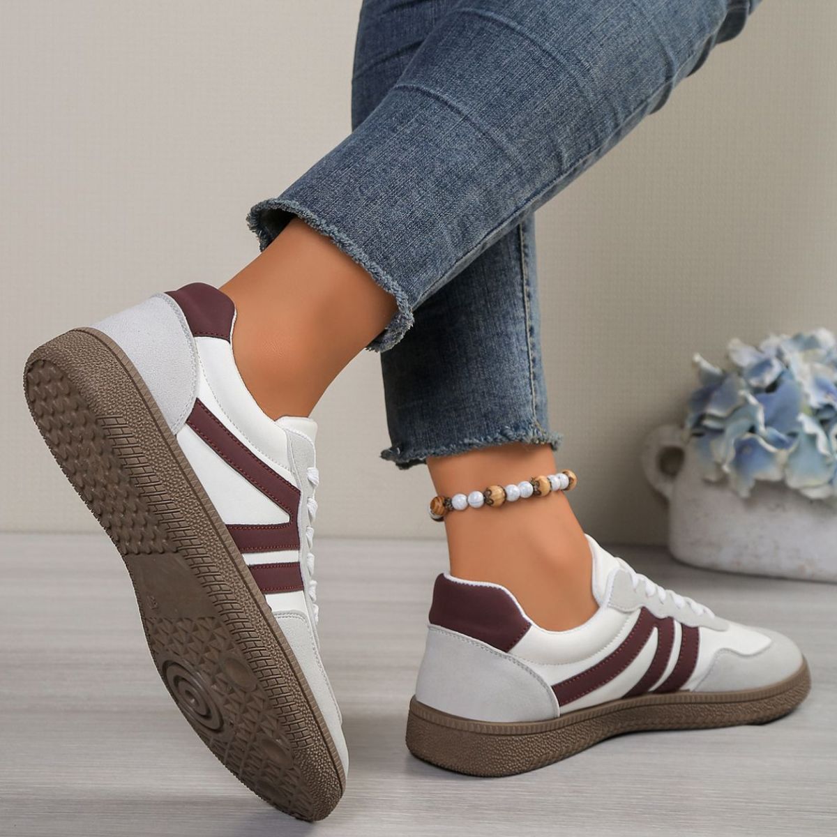Striped Lace-Up Casual Sneakers