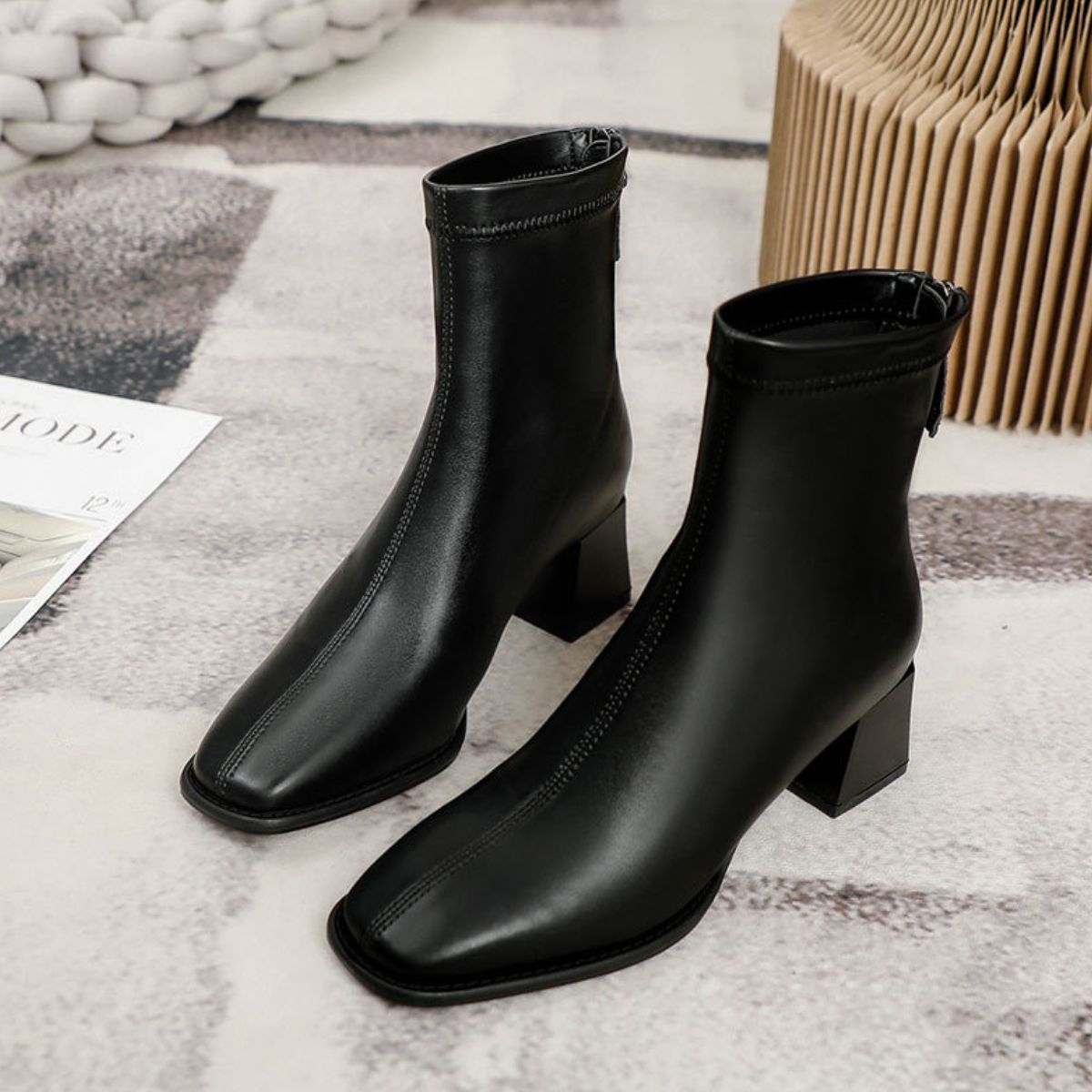 Round Toe Block Heels Boots