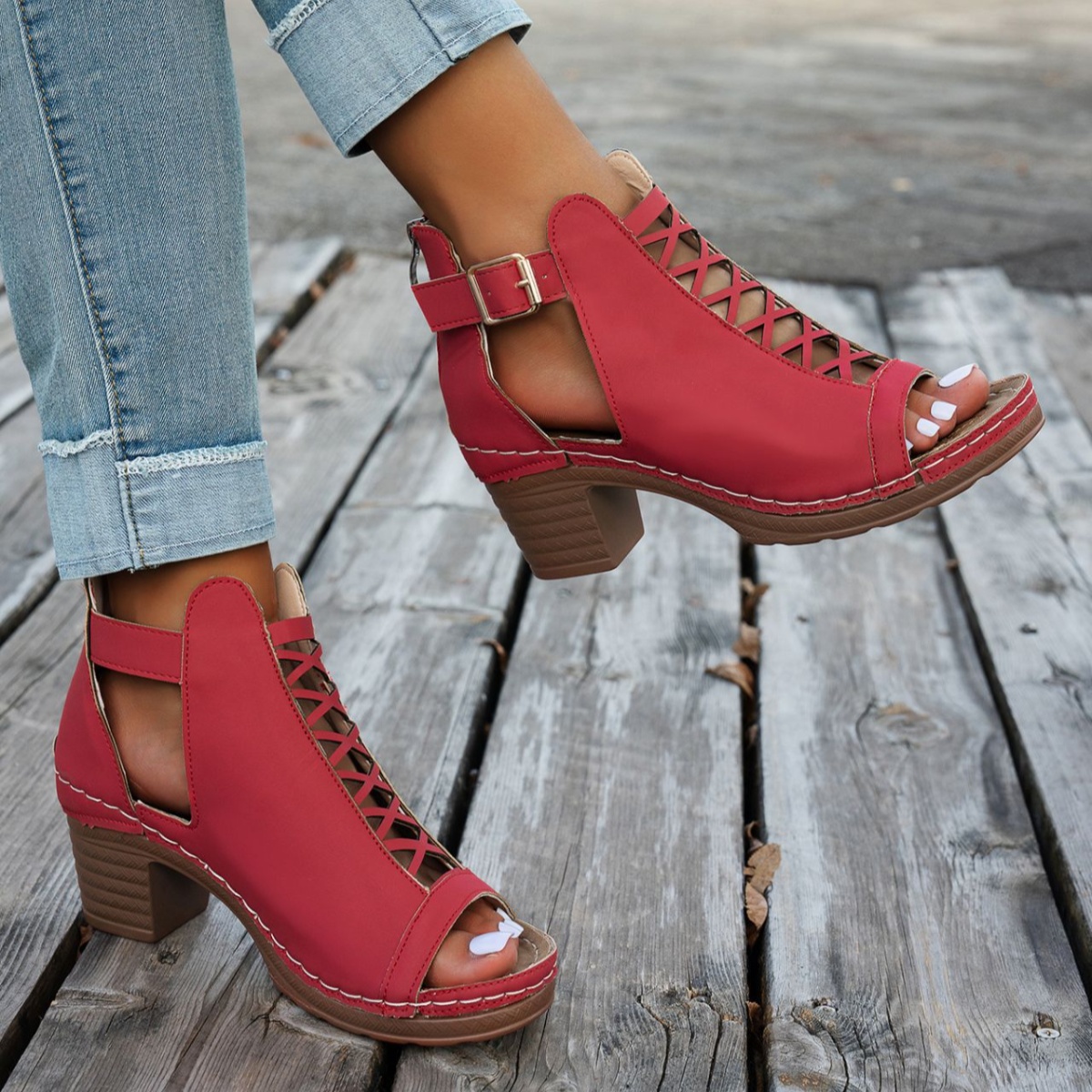 Buckle Block Heels Sandals