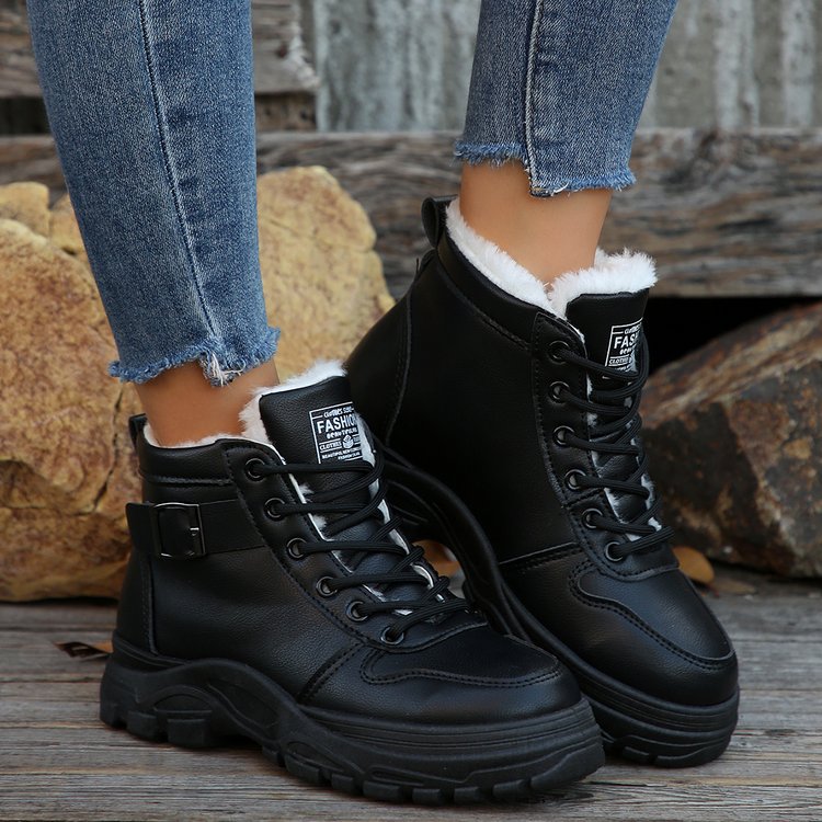 Warm Lined Ankle Boots with Buckle Detail