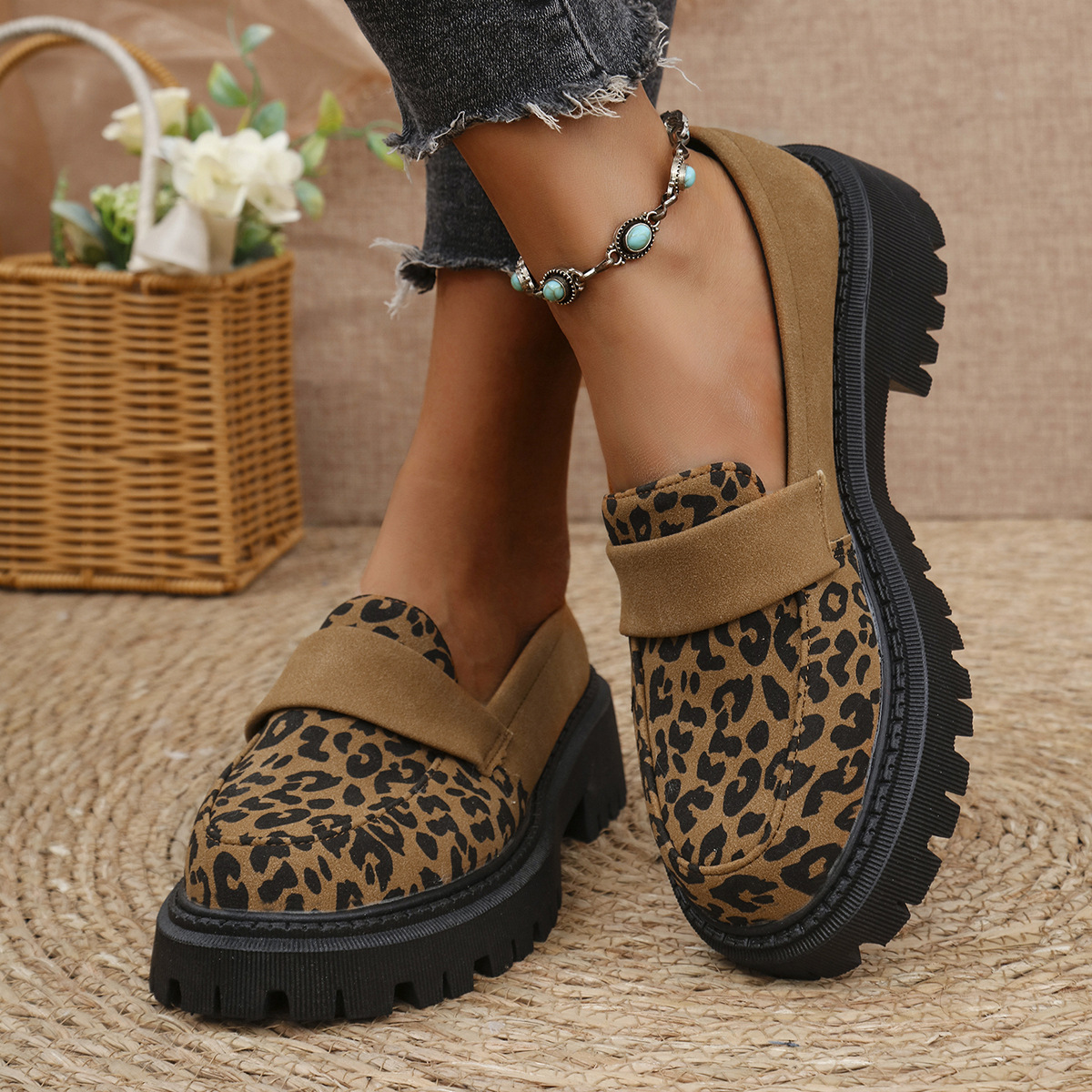 Leopard Round Toe Platform Slip-Ons
