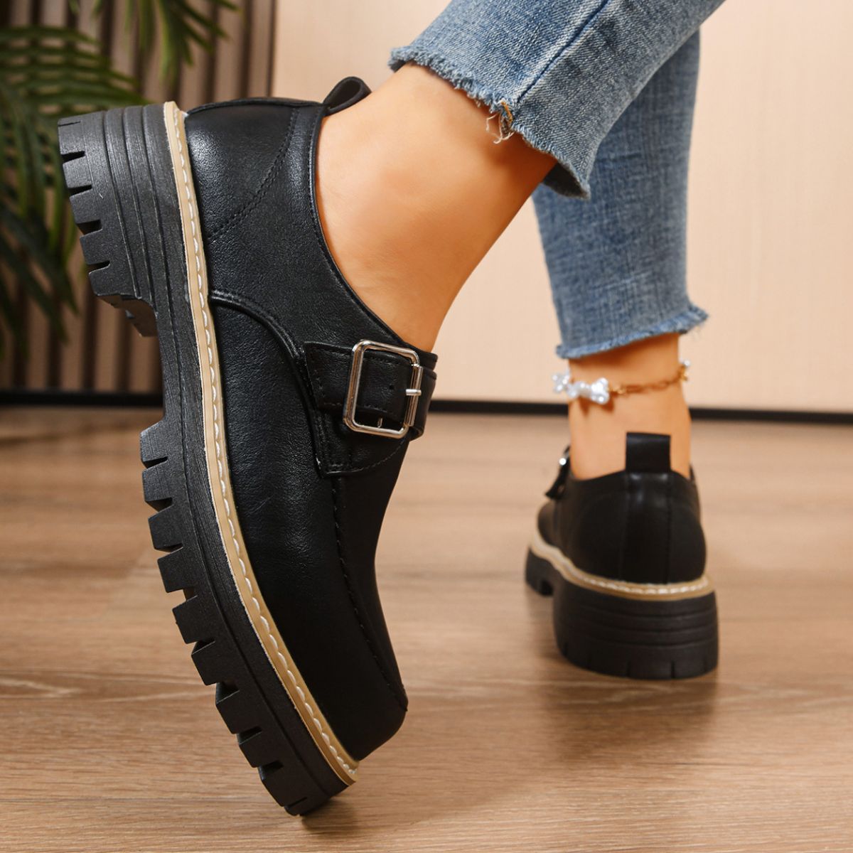 Round Toe Buckle Loafers