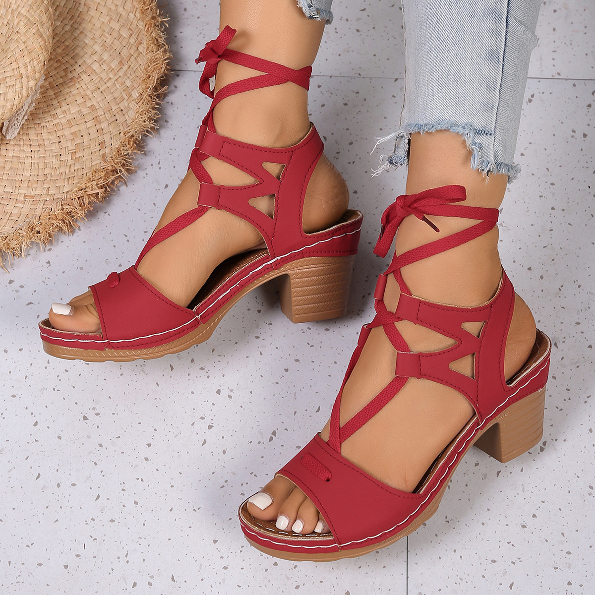 Lace-Up Block Heel Sandals