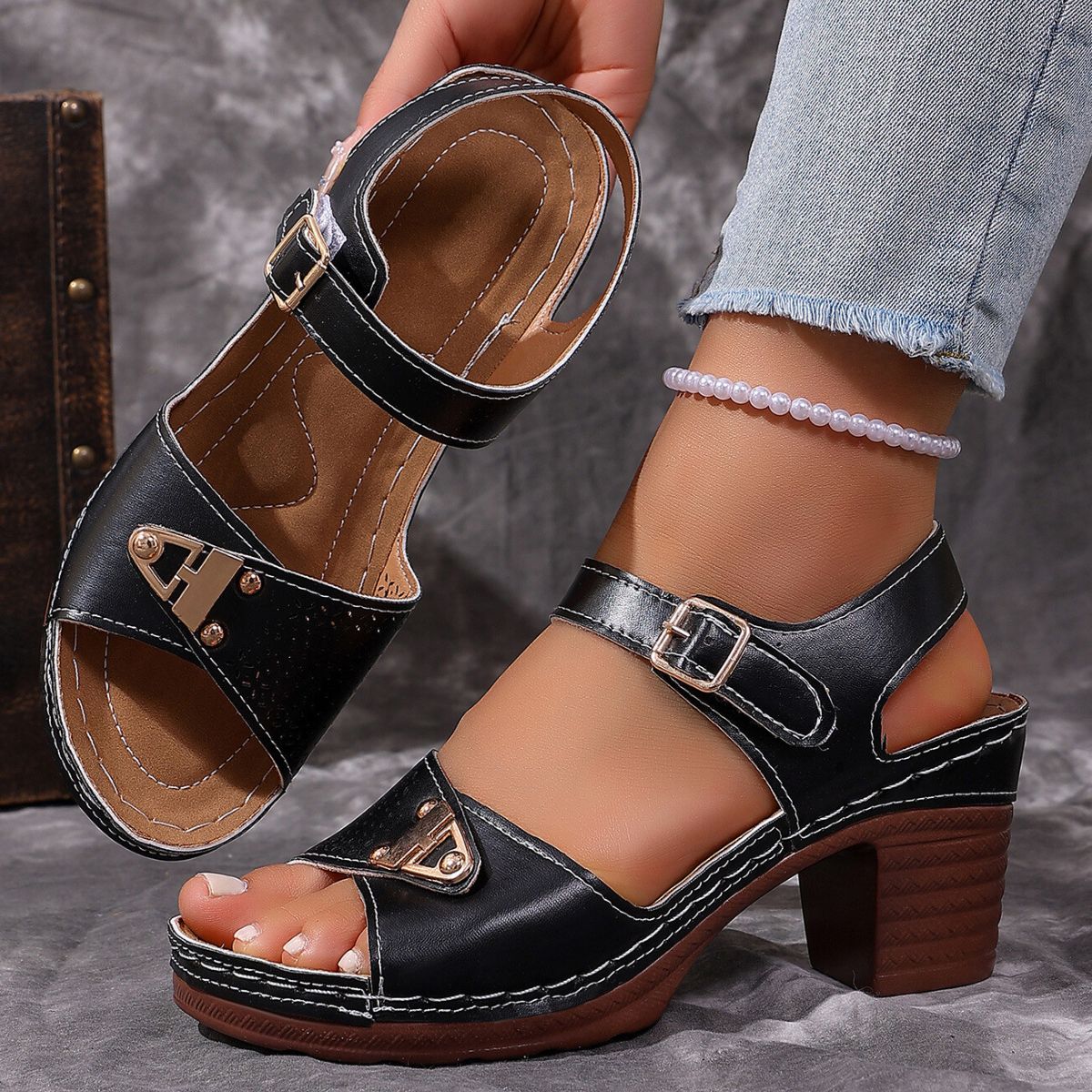 Open Toe Block Heels Sandals
