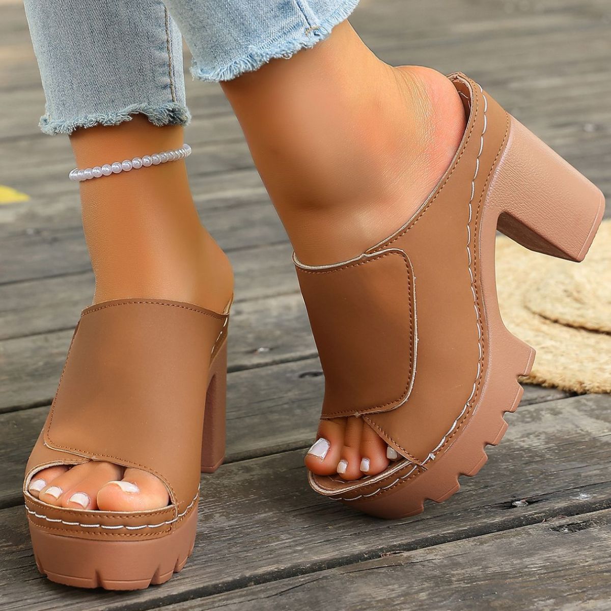 Open Toe Block Heels Sandals