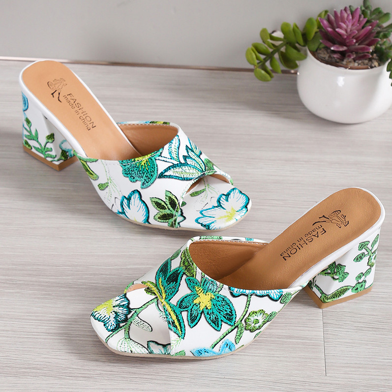 Printed Block Heels Sandals