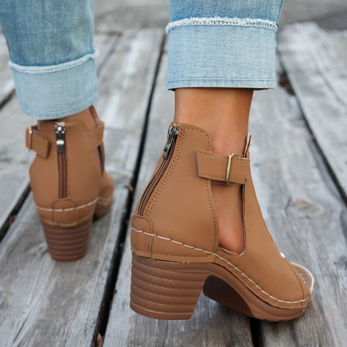 Buckle Block Heels Sandals