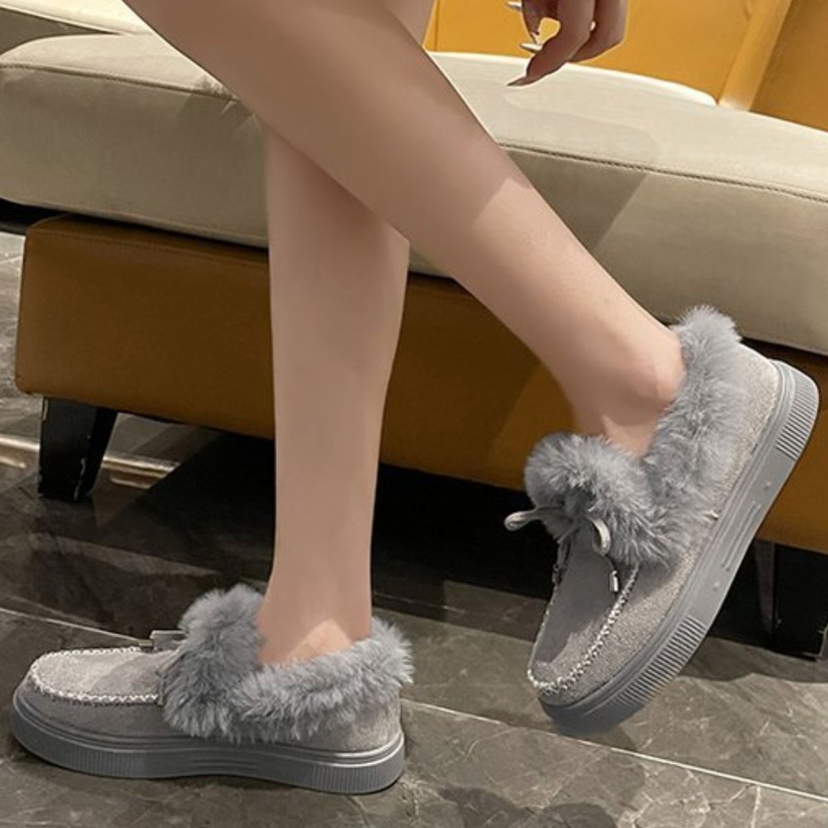 Fuzzy Round Toe Slip-Ons